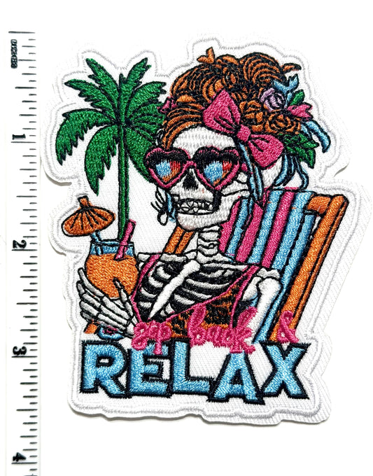 Skeleton Girl - Summer Relax patch - Embroidered DIY Iron on patch