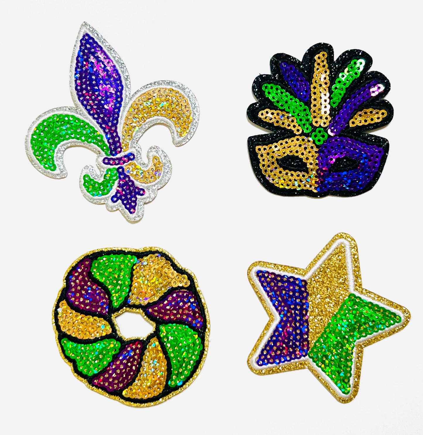 Mardi Gras Sequins patches - King Cake, fleur de lis, Mardi Gras mask, star Sequins DIY Iron on patches