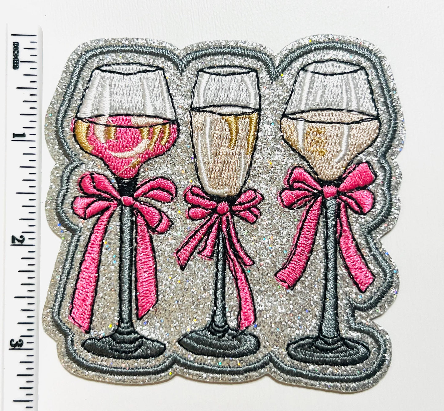 Champagne Glasses with Bows - Embroidered DIY Iron on patch