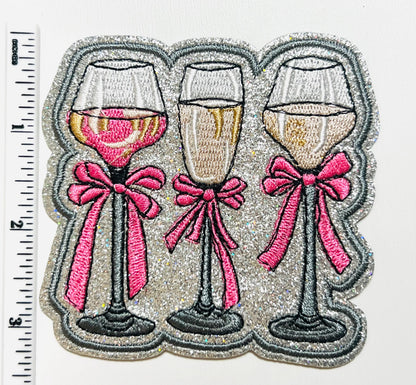 Champagne Glasses with Bows - Embroidered DIY Iron on patch