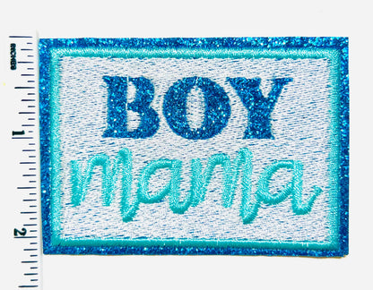 Boy Mama patch - Embroidered DIY Iron on patch with glitter