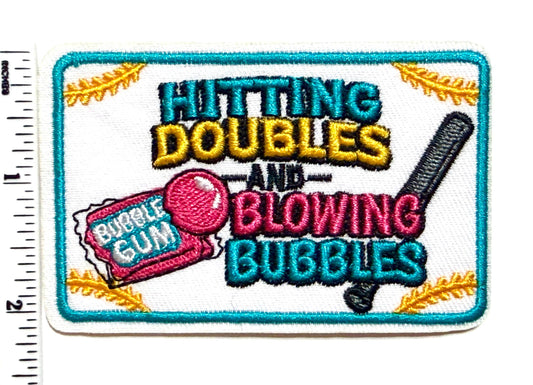 Hitting Doubles & Blowing bubbles  Embroidered Softball / Baseball Patch - Iron-On Applique
