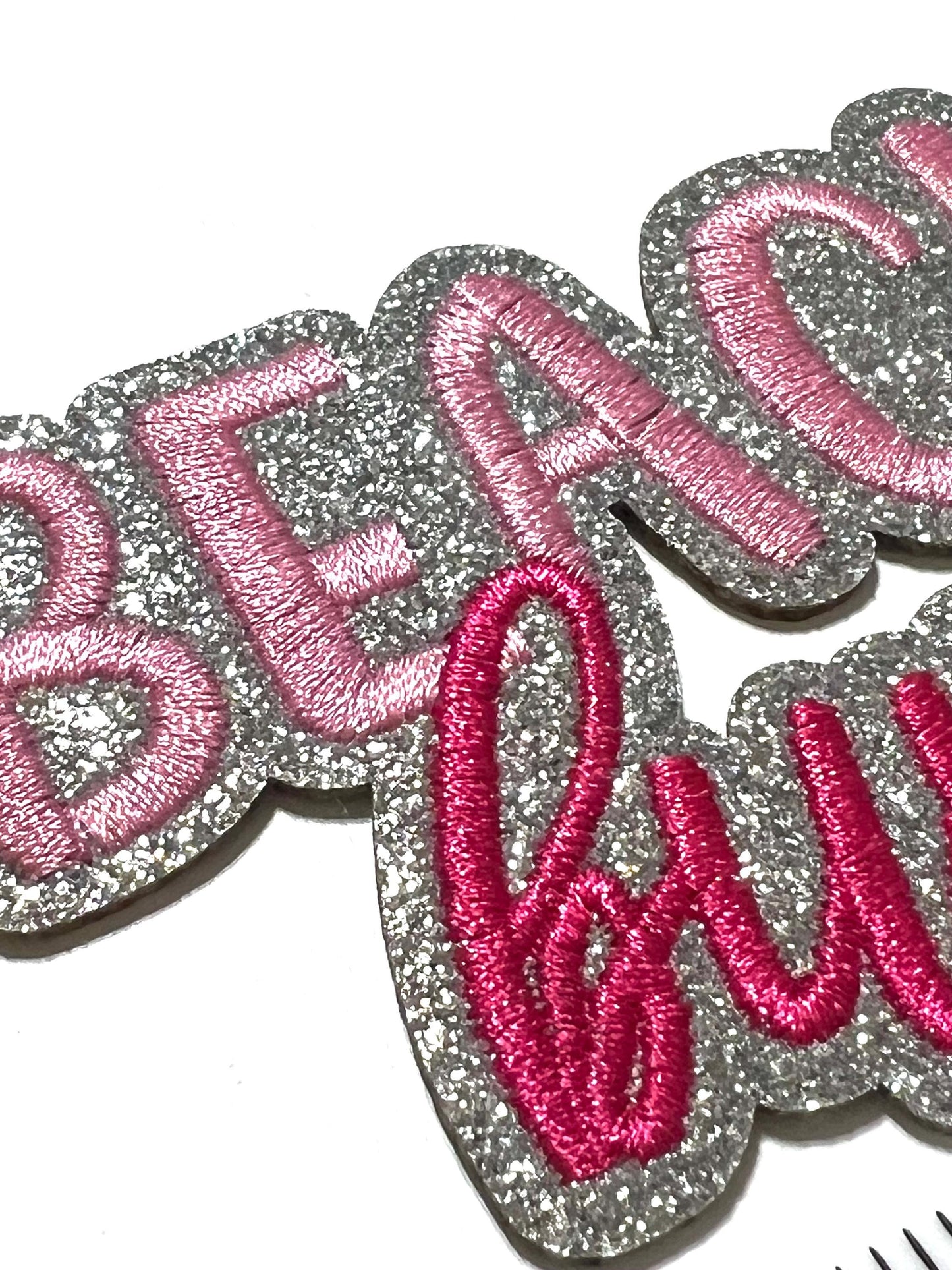 Beach Bum - Embroidered Iron on patch with silver glitter