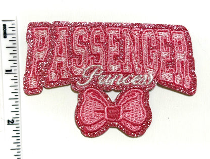 Passenger princess patch - Embroidered DIY Iron on patch with pink glitter 3.5"