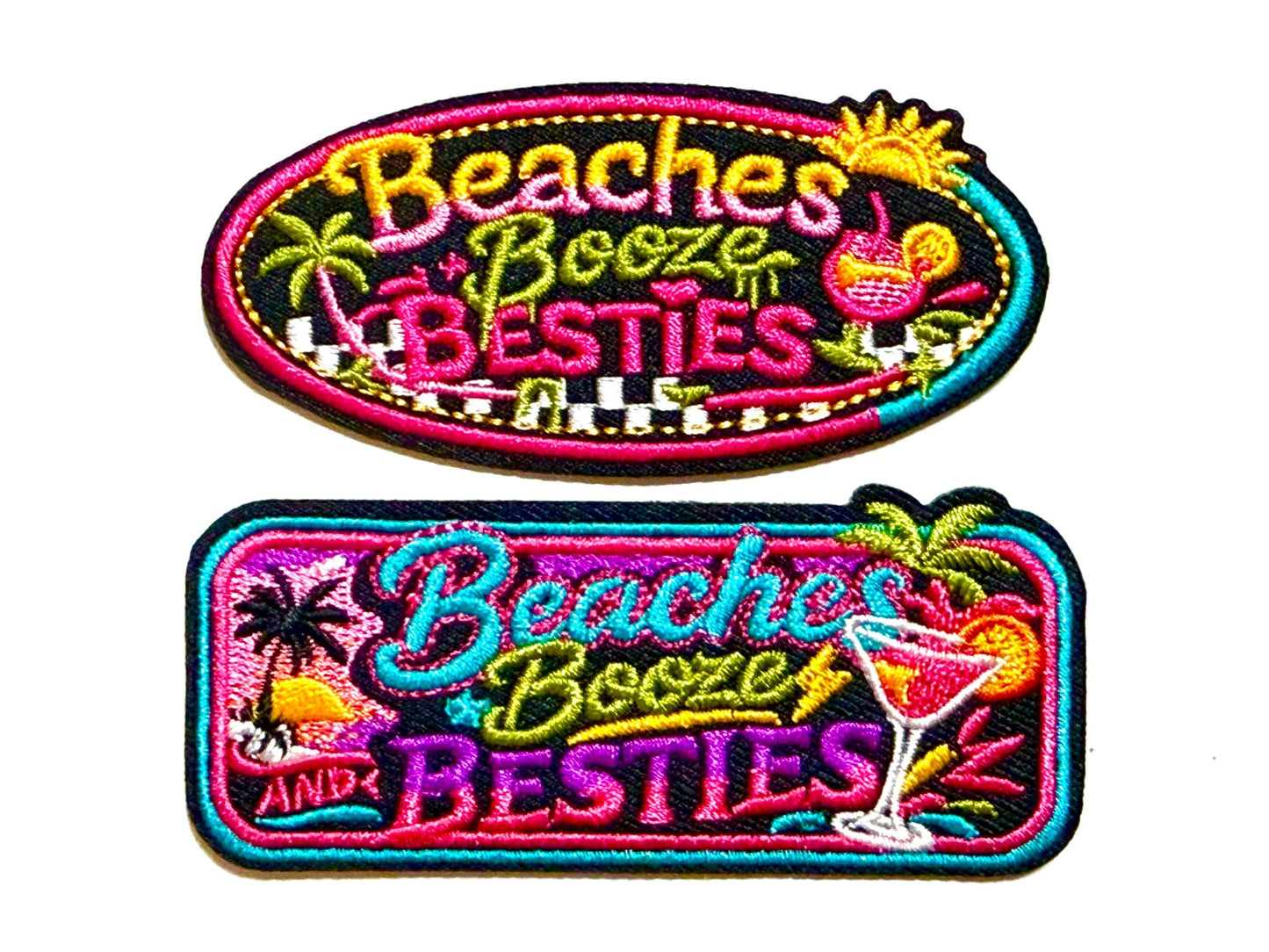 Beaches Booze Besties - Embroidered Iron on patches 3.5”