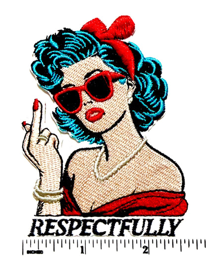 Respectfully Middle Finger, Retro Pinup - Embroidered Iron On Patch 3.5”