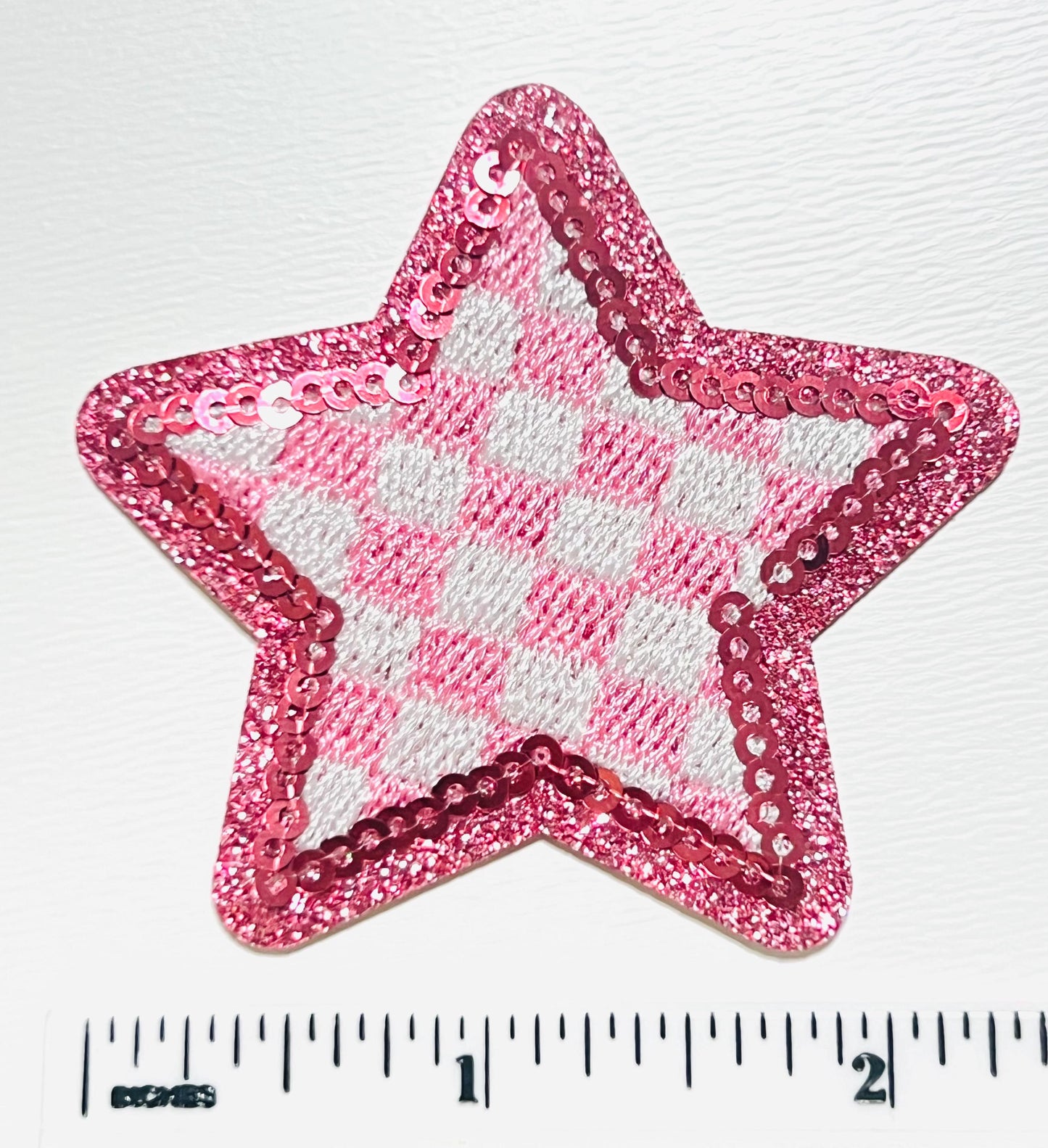 Checkered Star with Sequins outline 2.5”