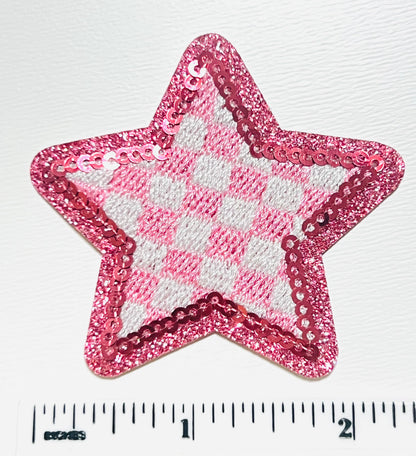 Checkered Star with Sequins outline 2.5”