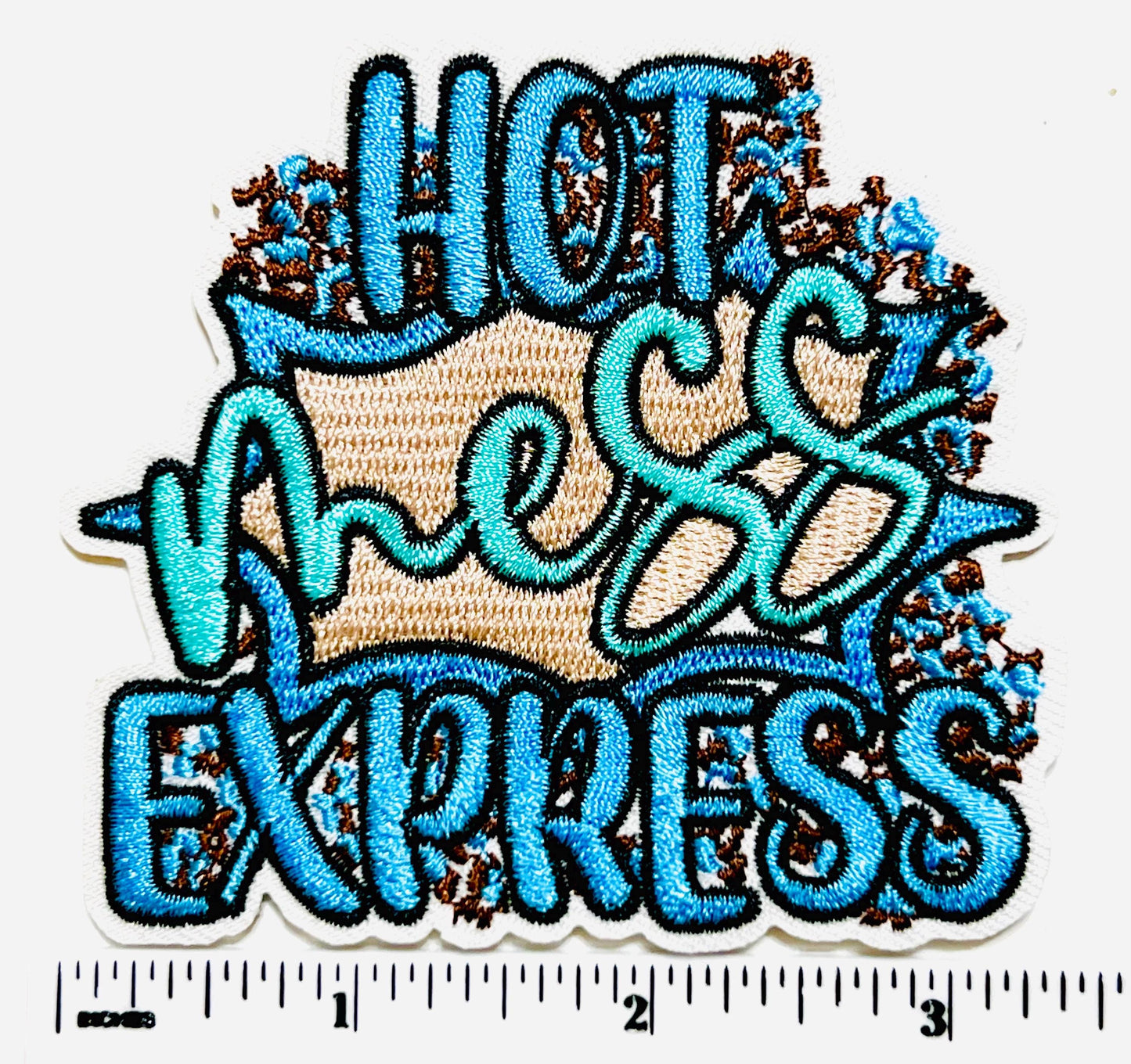 Hot Mess Express - Turquoise and Blue Embroidered Iron on patch 3.25”