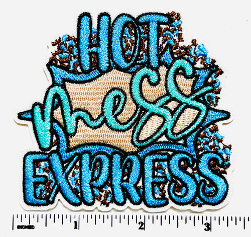 Hot Mess Express - Turquoise and Blue Embroidered Iron on patch 3.25”