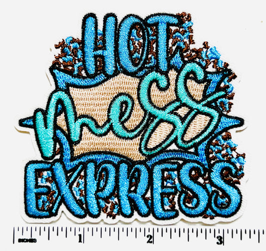 Hot Mess Express - Turquoise and Blue Embroidered Iron on patch 3.25”