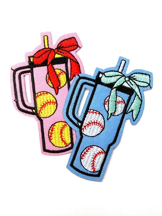 Softball Baseball Drink Patch, Game Day Sports Mom Iron On (3.25 Inch)
