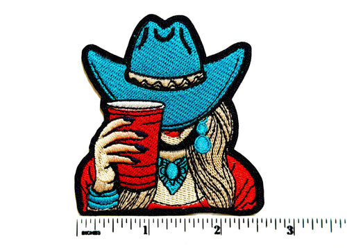 Country girl with red solo cup - Embroidered DIY Iron on patch 3”