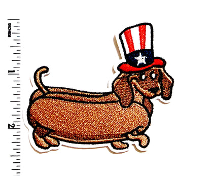 Patriotic Weenie Dog Embroidered Patch – Iron On Applique