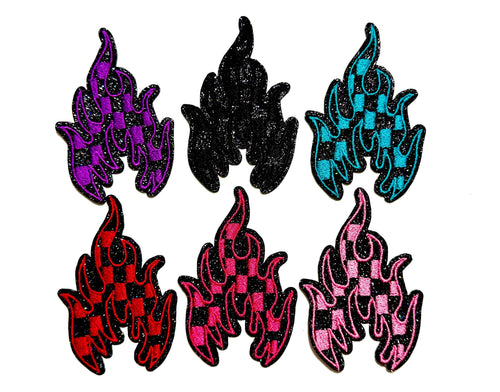 Checkered Flames - Embroidered Iron On Patches 3.5”
