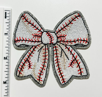 Baseball Bows - Embroidered iron on Patches