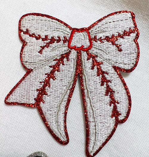 Baseball Bows - Embroidered iron on Patches