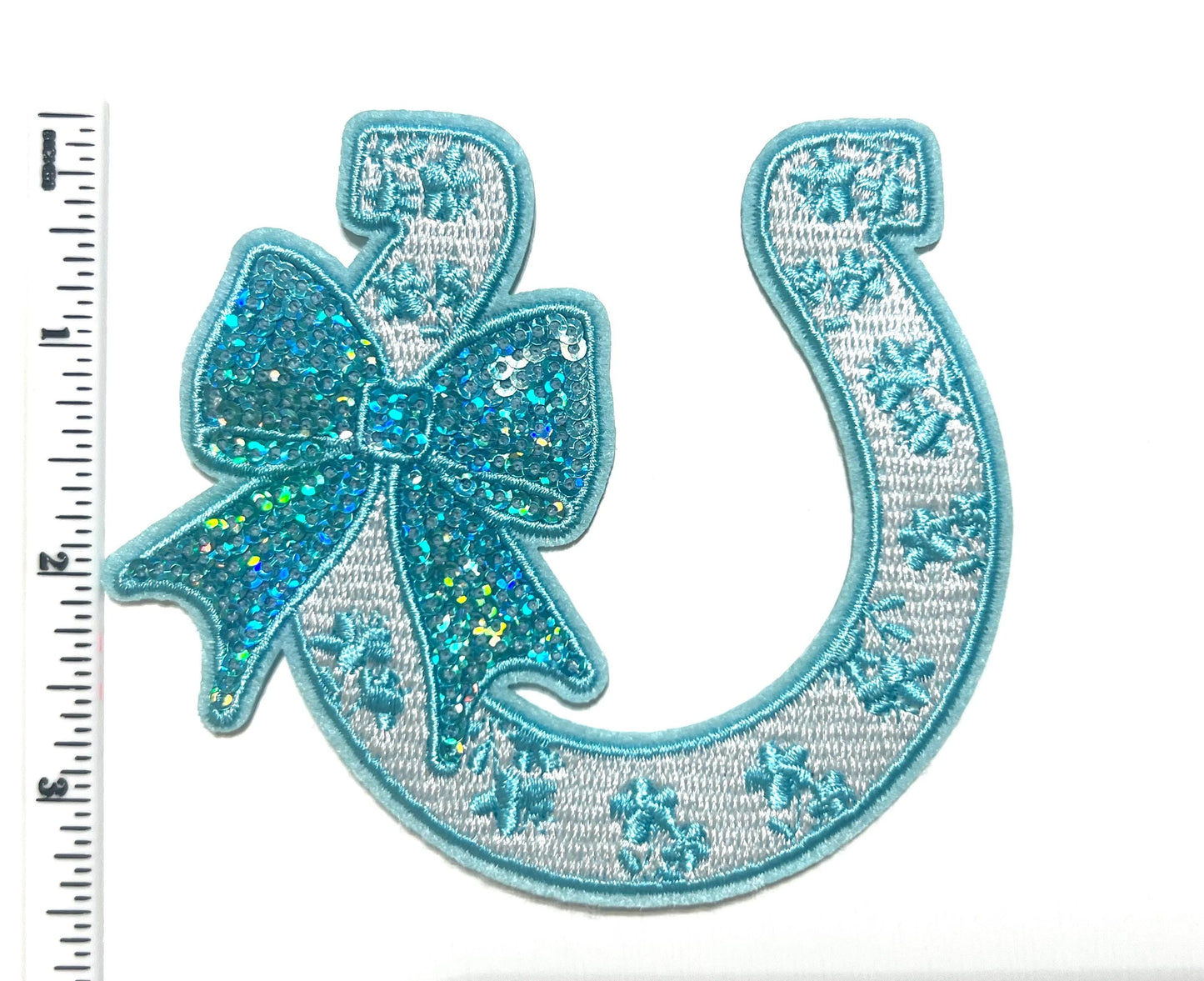 Horseshoe with Sequins Bow - 3.5” Embroidered and Sequins