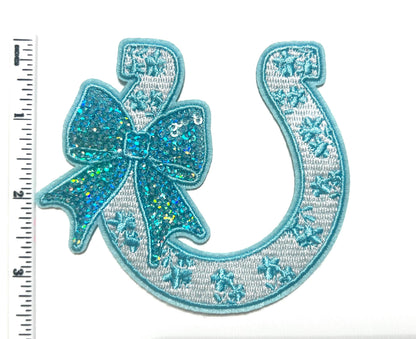 Horseshoe with Sequins Bow - 3.5” Embroidered and Sequins