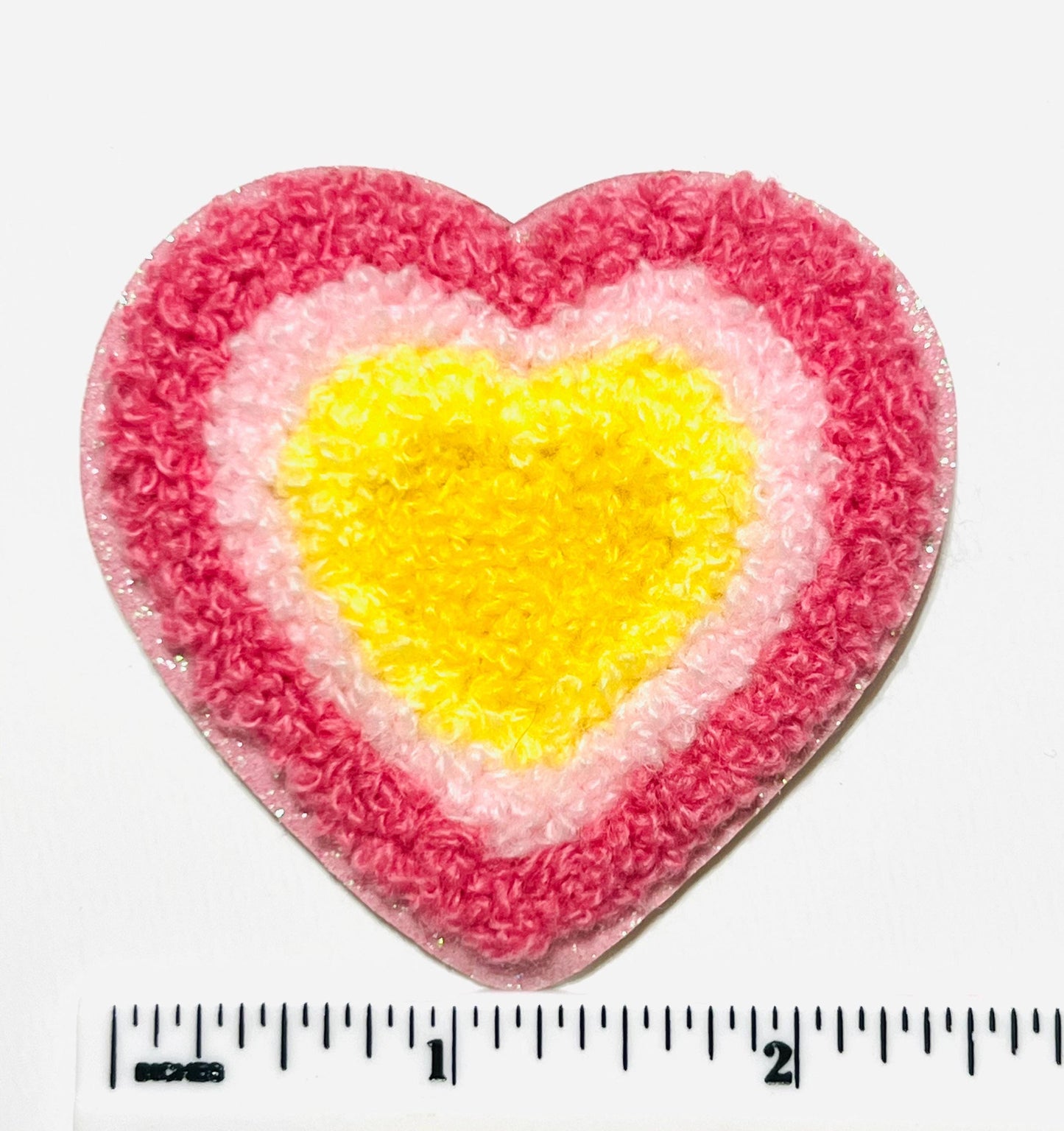 Heart  - Chenille Iron on patches with glitter outline