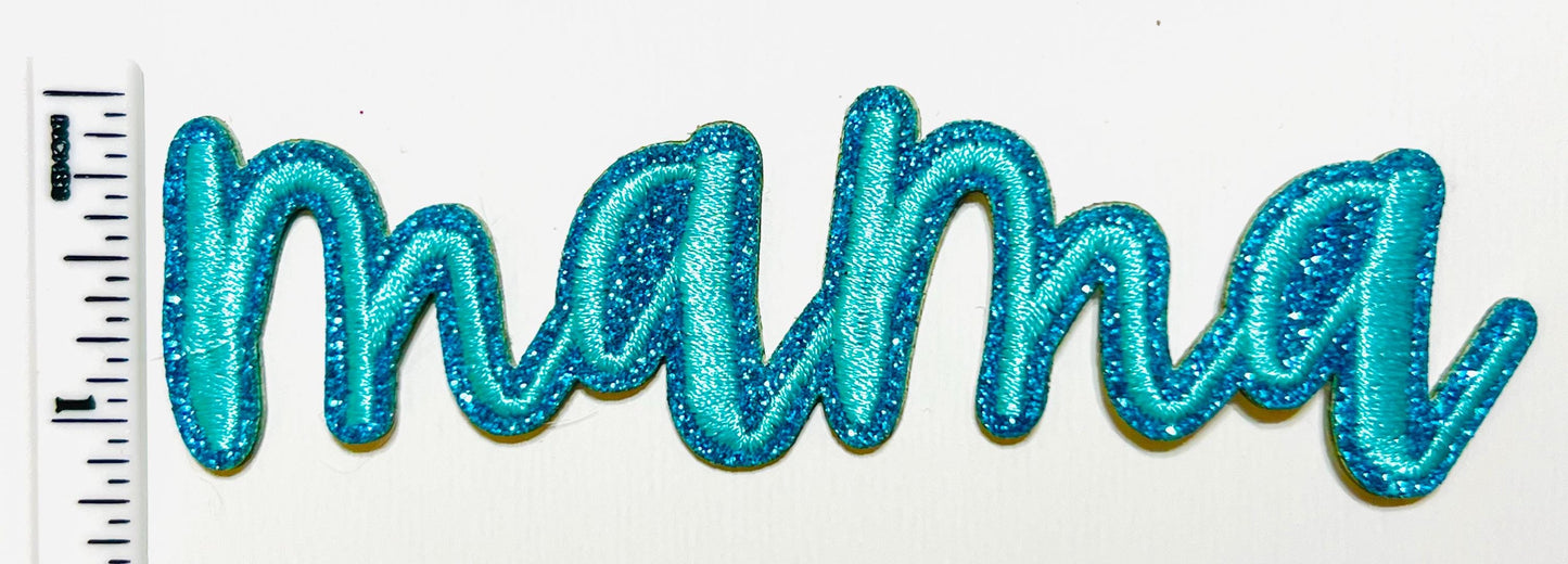 Mama patches  - Embroidered DIY Iron on patch with glitter
