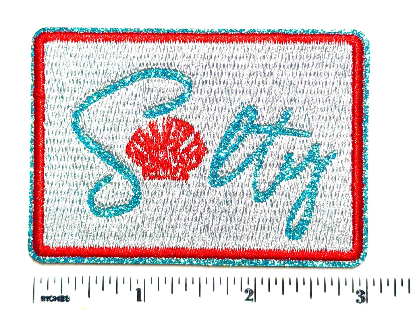 Salty with seashell Patch – Embroidered Glitter Iron-On Applique