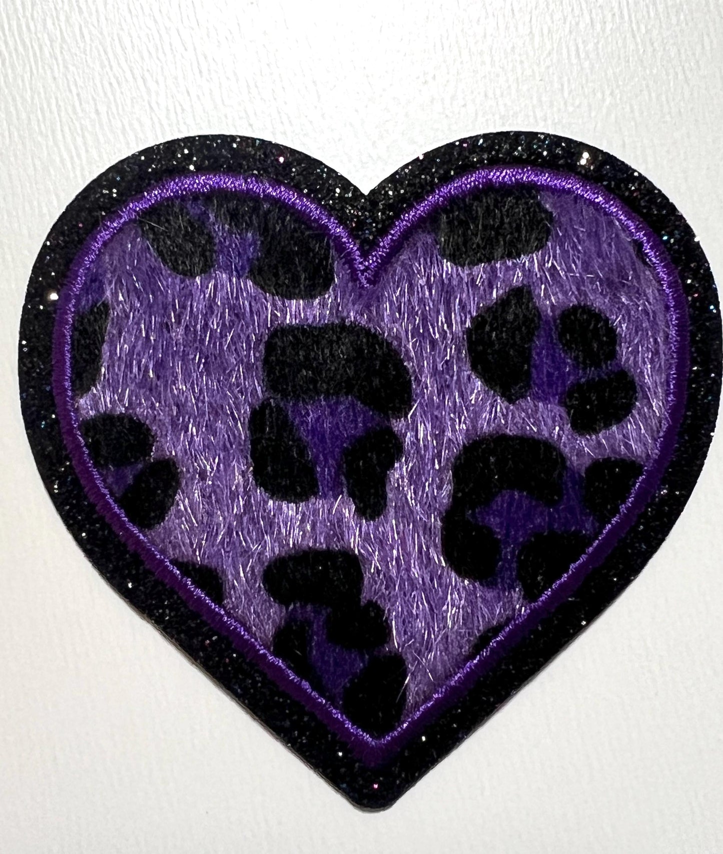 Leopard Print Heart - Iron on patches with glitter outlines
