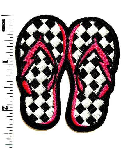 Checkered Flip flops patch - Embroidered DIY Iron on patch