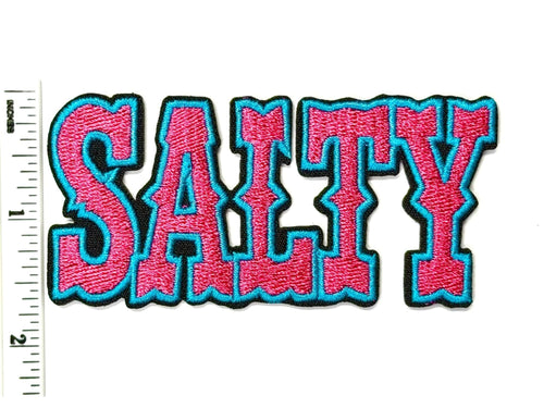 Salty hot pink with blue border – Embroidered Iron-On Patch 3.5”