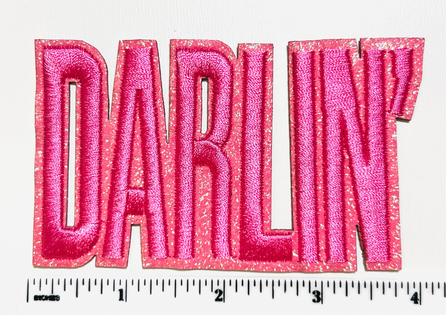Darlin’ patch - Raised Embroidered Iron on patch with pink glitter