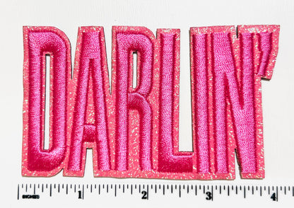 Darlin’ patch - Raised Embroidered Iron on patch with pink glitter