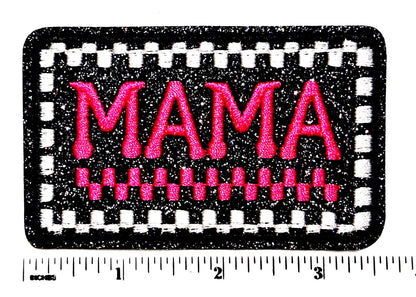 MAMA hot pink checkered patch - Embroidered Iron on patch with glitter