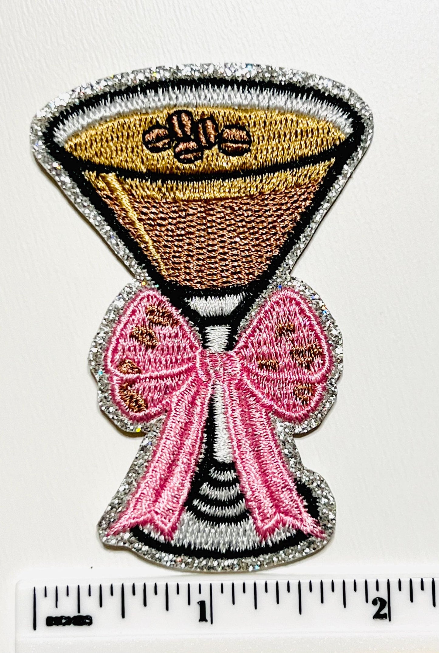 Espresso Martini patch - Embroidered iron on patch with silver glitter 3”