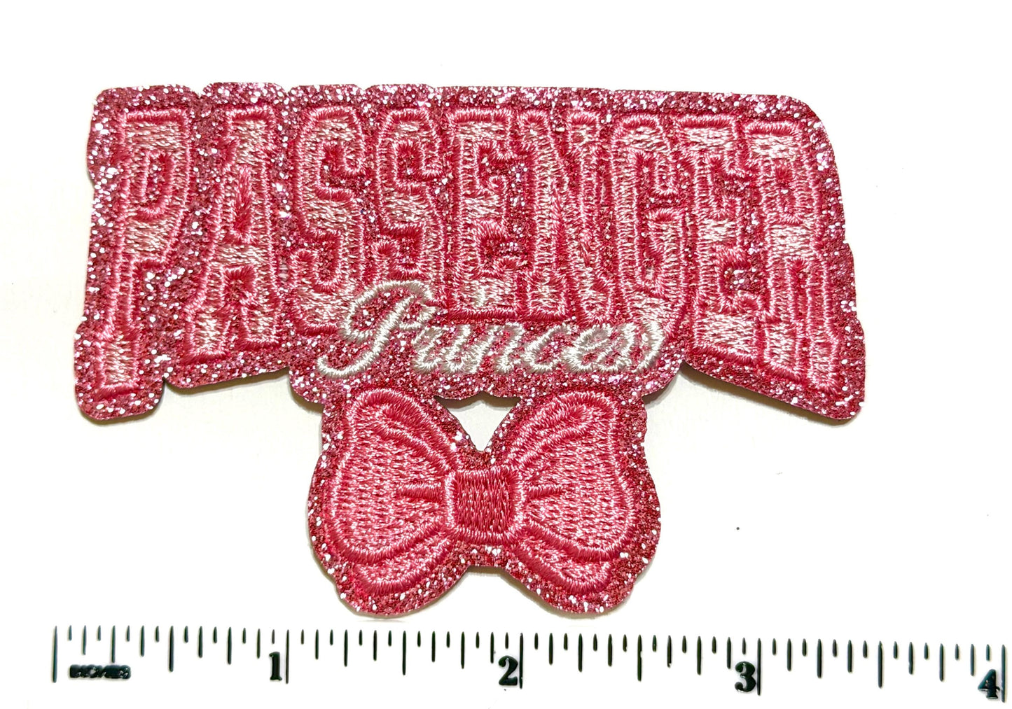 Passenger princess patch - Embroidered DIY Iron on patch with pink glitter 3.5"