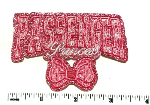 Passenger princess patch - Embroidered DIY Iron on patch with pink glitter 3.5"