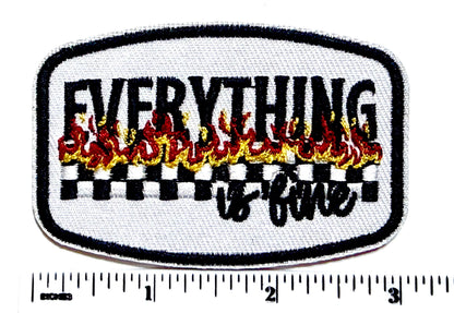 Everything is Fine checkered with flames patch - Embroidered Iron-On Patch