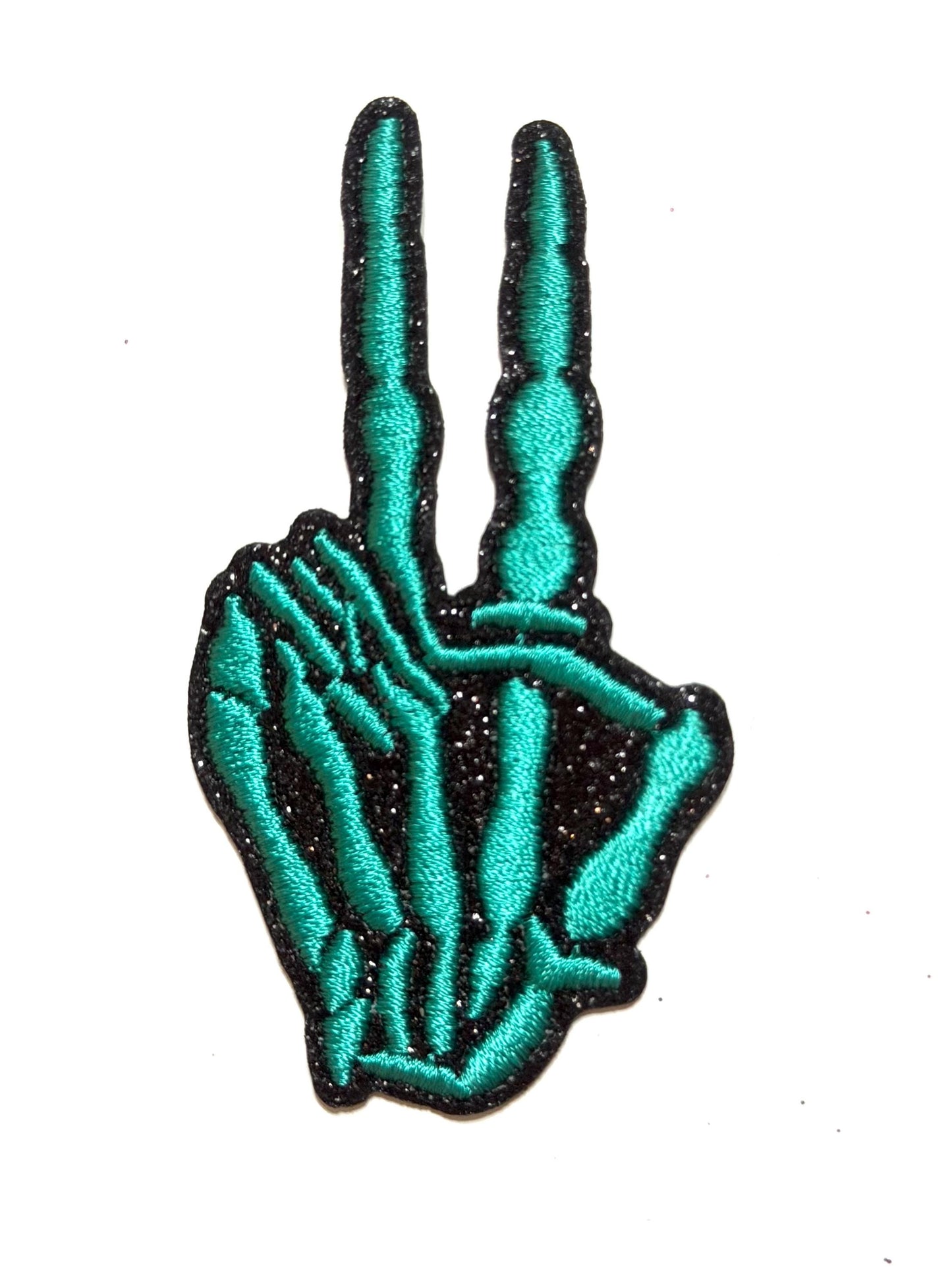 Skeleton Hand peace sign patch - Embroidered Iron on patch 3.25”