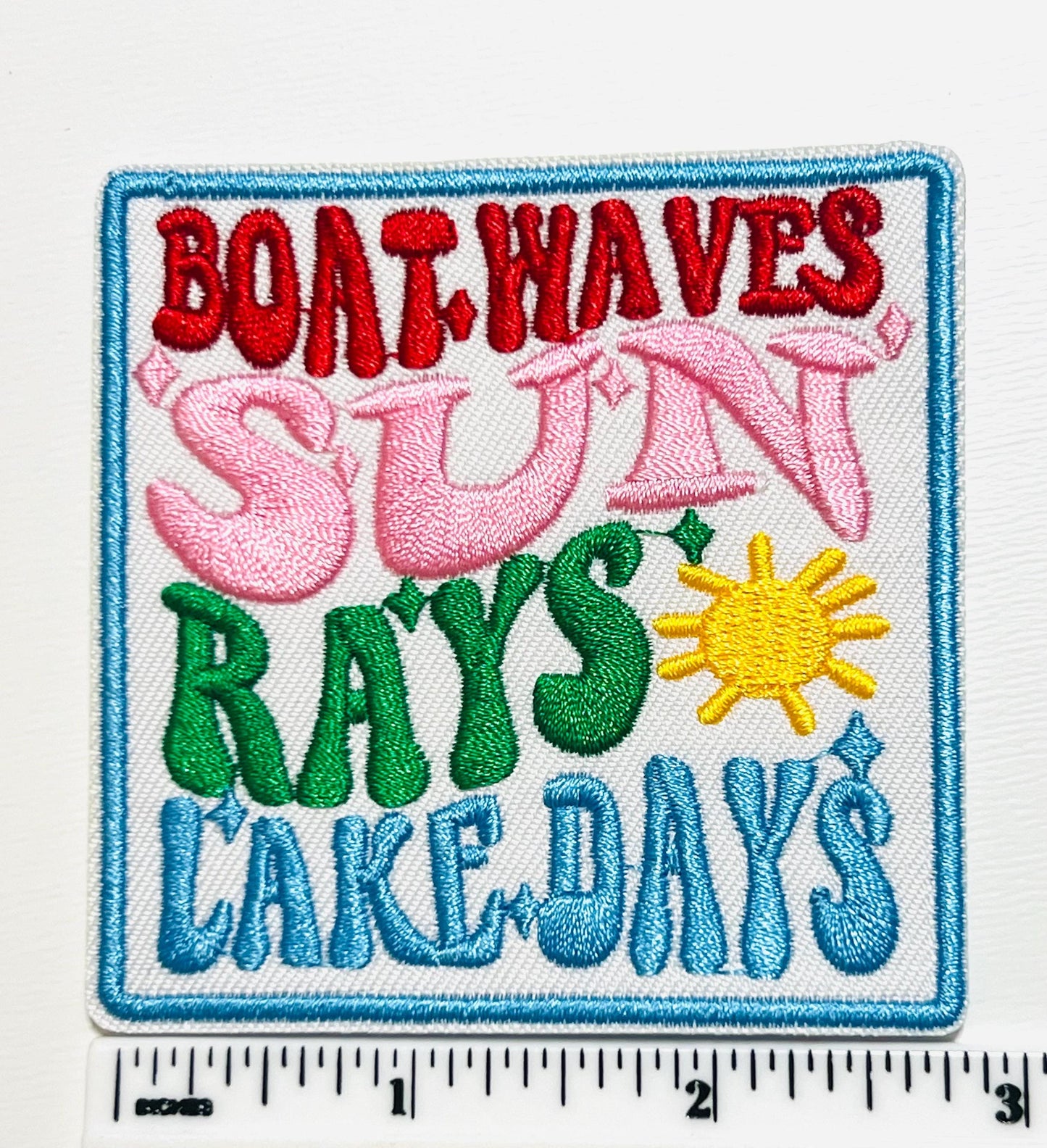 Boat waves Sun rays Lake days - Embroidered Iron on patch