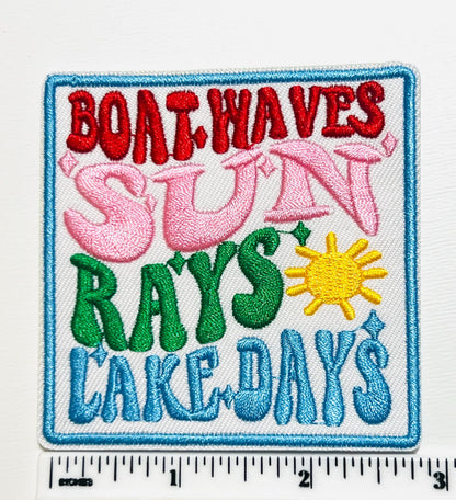Boat waves Sun rays Lake days - Embroidered Iron on patch