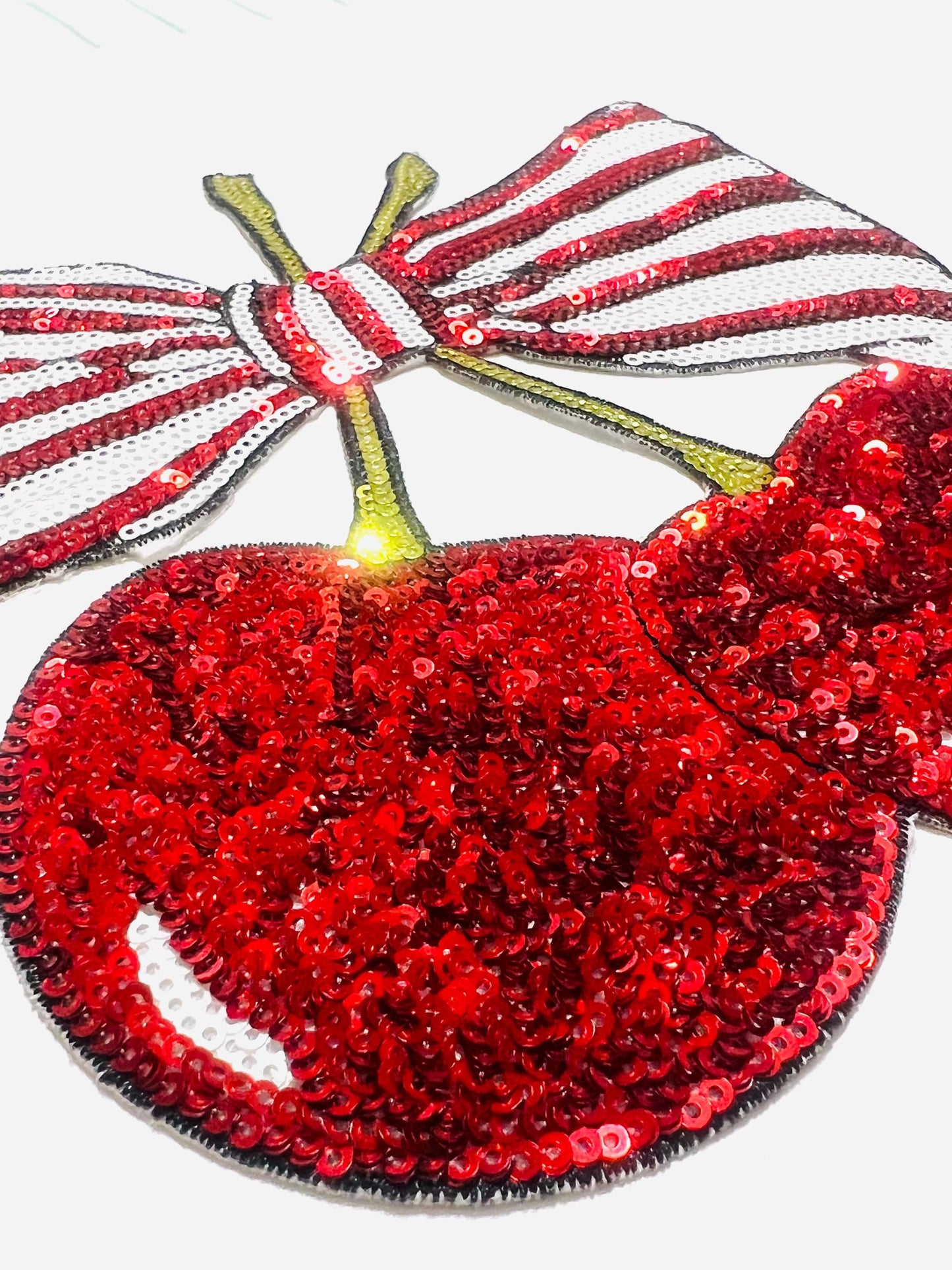 Cherries with Bows - Sequined Iron on patches