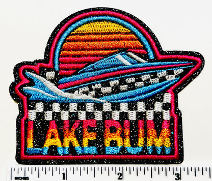 Lake Bum patch- Embroidered DIY Iron on patch with glitter