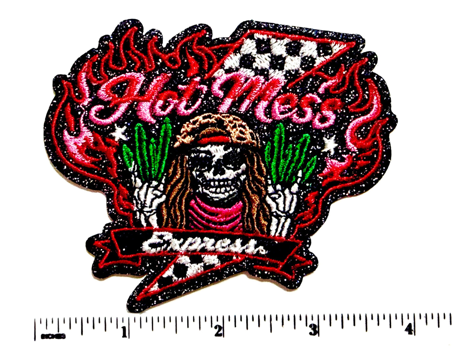 Hot Mess Express patch - Embroidered DIY Iron on patch with glitter