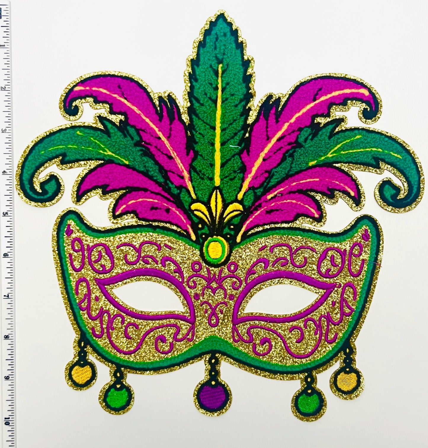 Mardi Gras mask 10” Chenille & glitter