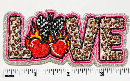 Love with checkered bow and cherries patch - Embroidered DIY Iron on patch