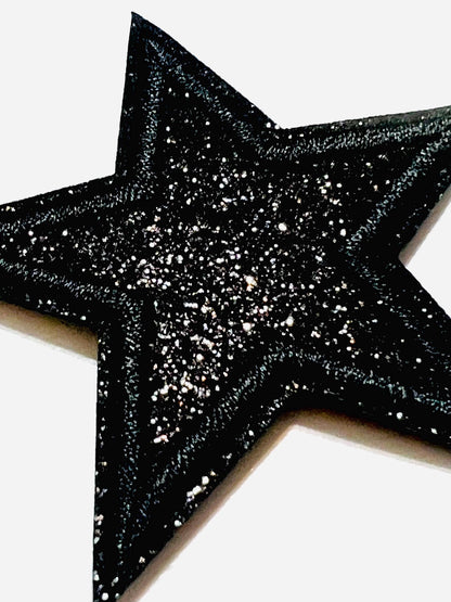 Glitter Stars blue, hot pink or black - Iron on patches