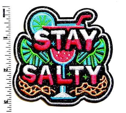 Stay Salty Margarita patch  - Embroidered DIY Iron on patch with glitter