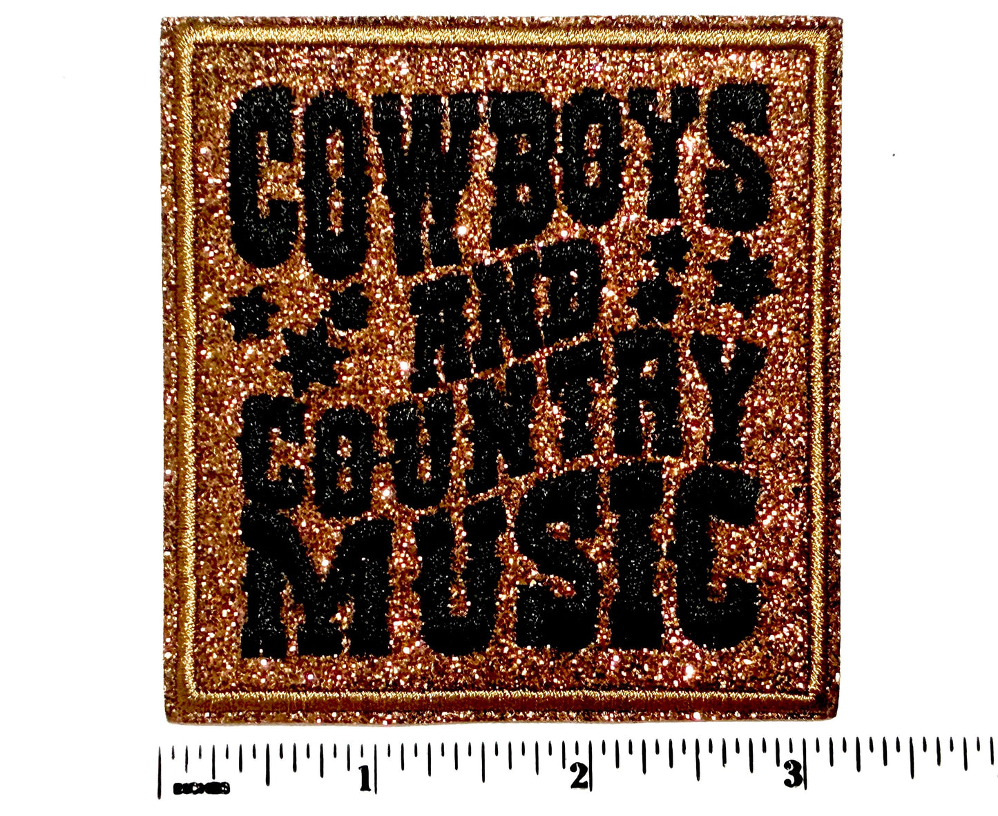 Cowboys & Country Music Embroidered with Glitter Iron-On Patch 3.25”