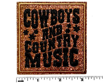 Cowboys & Country Music Embroidered with Glitter Iron-On Patch 3.25”