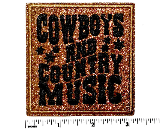 Cowboys & Country Music Embroidered with Glitter Iron-On Patch 3.25”