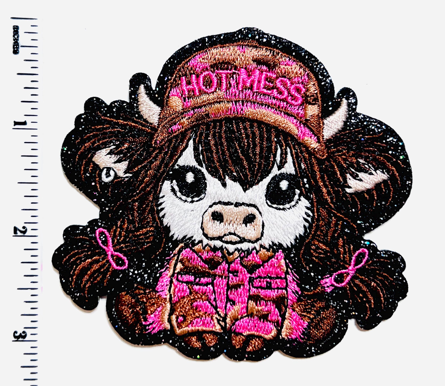 Hot Mess highland cow patch - Embroidered Iron on patch